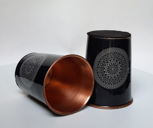 Copper Bottle 1 Litre With Glass (Black Floral), Certified & Tested 4 | black copper glasses