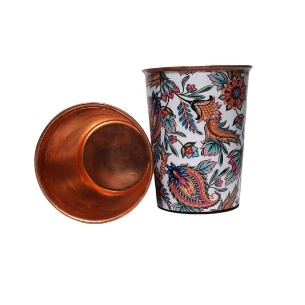 Pure Copper Glass and Bottle Set (Blossom Meenakari), Certified & Tested 3 | pure copper printed glass