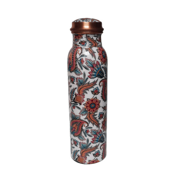 Pure Copper Glass and Bottle Set (Blossom Meenakari), Certified & Tested 2 | pure copper printed copper bottle