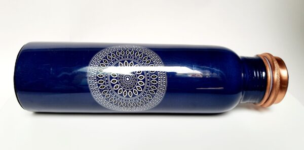 Copper Water Bottle With Glass (Blue Floral), Certified & Tested 3 | blue copper water bottle