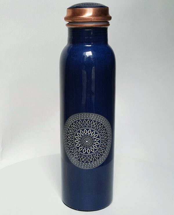 Copper Water Bottle With Glass (Blue Floral), Certified & Tested 2 | Copper Water Bottle With Glass (Blue Floral), Certified & Tested - Image 2