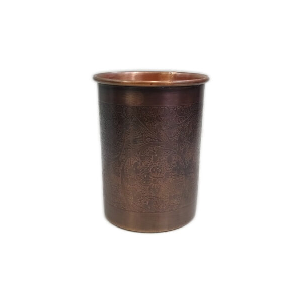 Copper Water Bottle And Glass Set (Embossed), Certified & Tested 3 | embossed antique copper tumbler