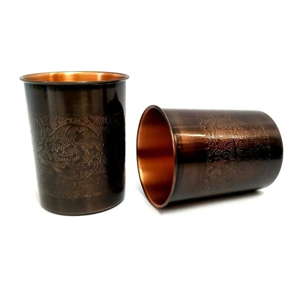 Copper Water Bottle And Glass Set (Embossed), Certified & Tested 5 | mule cups