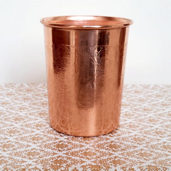 Pure Copper Bottle Gift Set (Etched embossed) 3 | etched embossed copper tumbler glass