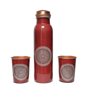 printed copper bottle and glass set