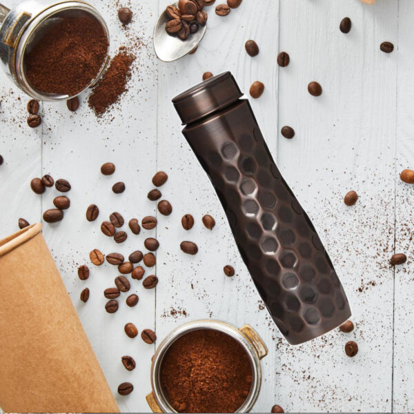 Antique Copper Bottle 1000ml, Certified & Tested 4 | curve antique diamond hammered copper water bottle