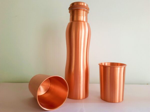 Bronze Copper Bottle With Glasses Gift Pack, Certified & Tested 1 | copper bottle with glasses gift pack