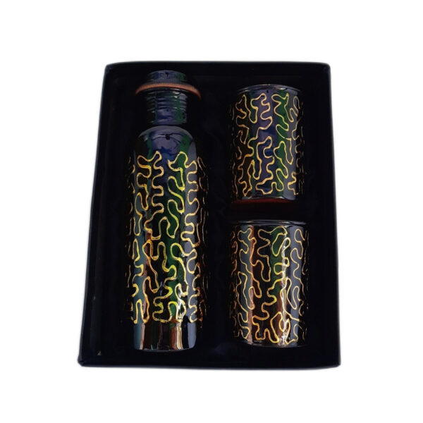 Copper Bottle With Glass Gift Pack, Certified & Tested 2 | golden meena copper bottle and glass sets