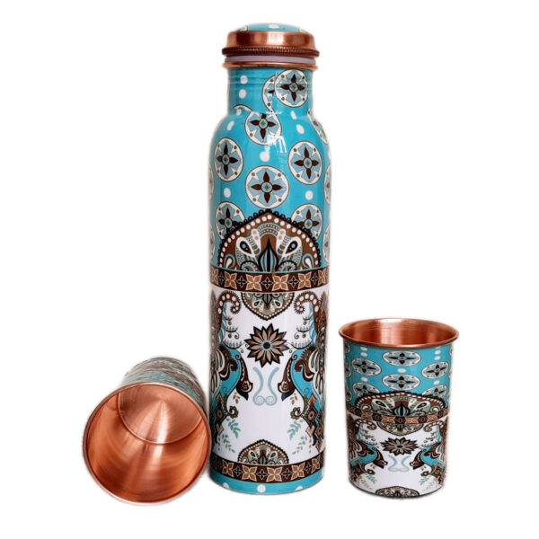 Printed Copper Bottle with 2 Glass Set, Certified & Tested 1 | printed copper bottle with 2 glass set