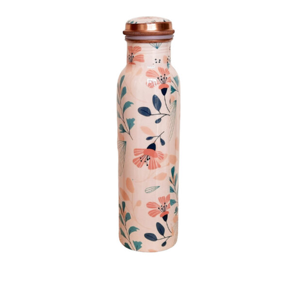 Enamel Printed Copper Bottle With Glass, Certified & Tested 3 | flower printed copper bottle