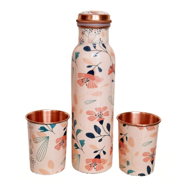 Enamel Printed Copper Bottle With Glass, Certified & Tested 1 | top selling copper bottle