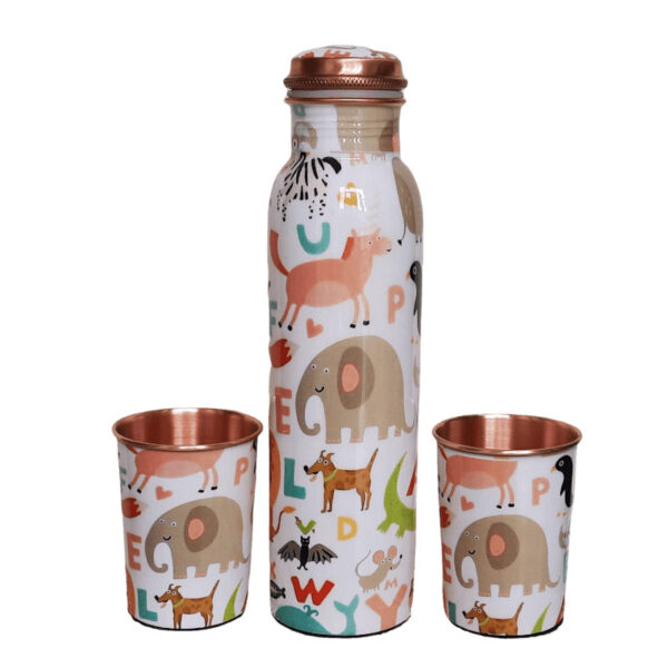 Cartoon Printed Copper Water Bottle And Glass Set, Certified & Tested 1 | cartoon printed copper bottle