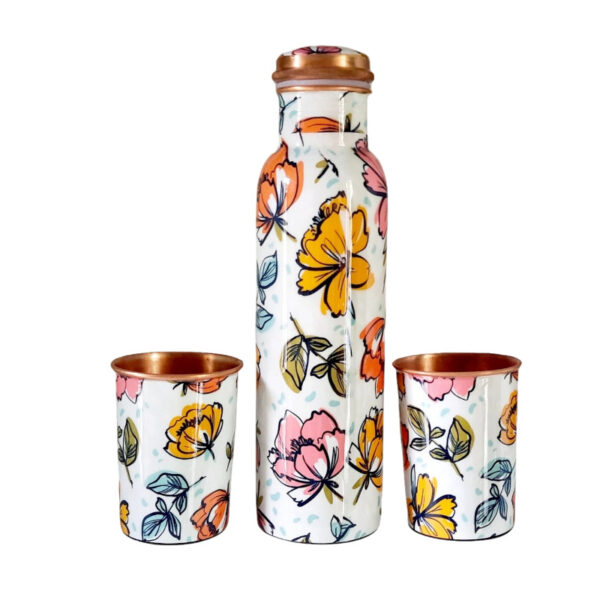 Printed Copper Water Bottle And Glass Set, Certified & Tested 1 | copper water bottle and glass