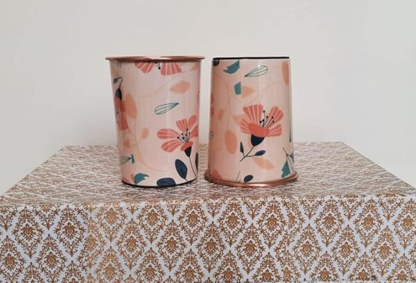 Pure Copper Tumbler Pack of 2 | Peach Floral Design 2 | Pure Copper glass